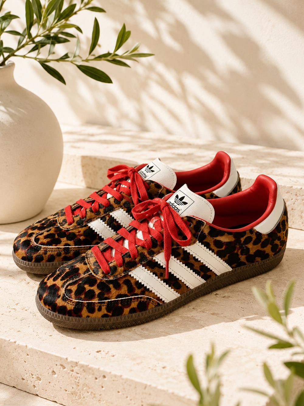 Adidas Samba OG Leopard Pony Hair Sneakers Red Women’s Size 8 #57